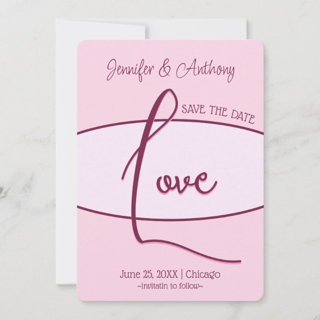 Beautiful Save The Date Pink Love Wedding Invitation (Front)