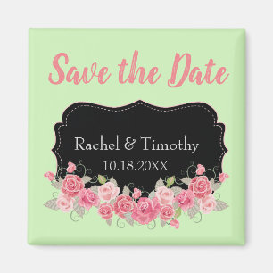 Beautiful Save the Date Wedding Pink and Green Magnet