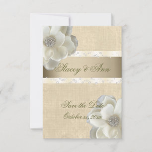 Beautiful, Save the Date White Roses & Bling.