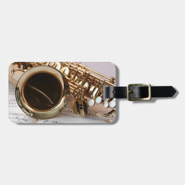 Beautiful saxophone musical instrument luggage tag (Front Horizontal)