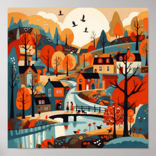 Beautiful Scandi Village Art Poster