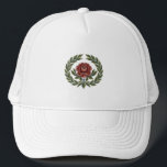 Beautiful Scandinavian Folk Art Floral Print Cap<br><div class="desc">Elevate your everyday style with a touch of folk art elegance. This beautiful cap showcases a stunning Rosemaling pattern with a vibrant central red rose and detailed green leaf work on a natural canvas background. A unique accessory that blends tradition with modern style.</div>
