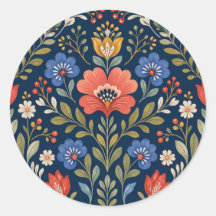 Beautiful Scandinavian Wildflowers on Navy Blue