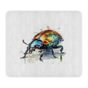 Beautiful scarab beetle in rainbow colours close u cutting board