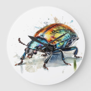 Beautiful scarab beetle in rainbow colours close u large clock