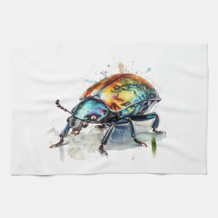 Beautiful scarab beetle in rainbow colours close u tea towel