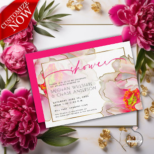 Beautiful Scarlet Peony Floral Couple's Shower Invitation