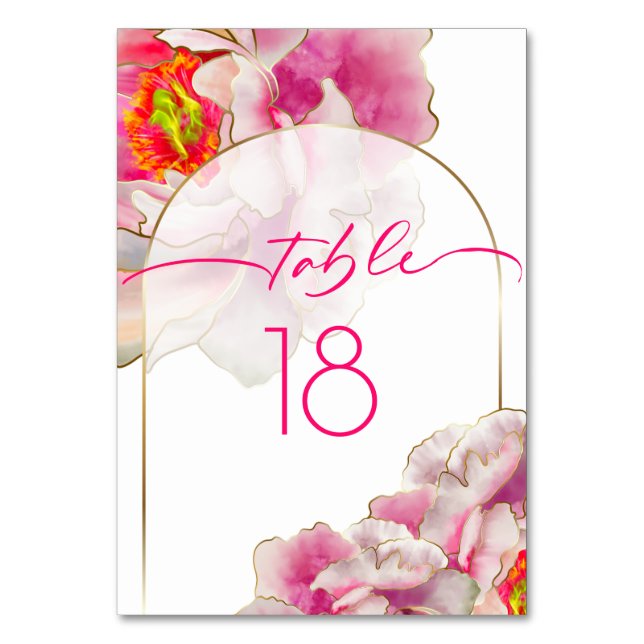 Beautiful Scarlet Peony Floral Table Number (Front)