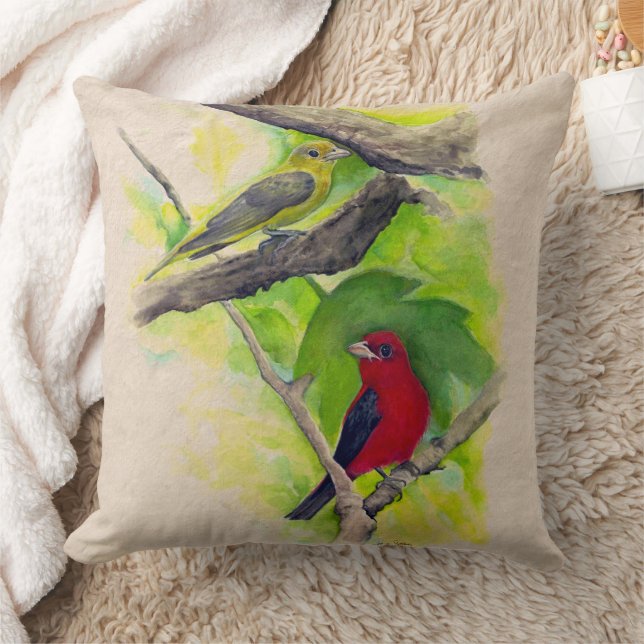 Beautiful Scarlet Tanager Birds Art Cushion (Blanket)