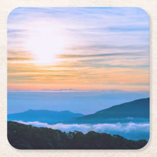Beautiful Scene of Fog with Mountains Square Paper Coaster
