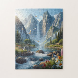 Beautiful scenery with mountains and waterfalls jigsaw puzzle