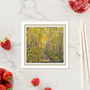 Beautiful Scenic Autumn Trail in Aspen Tree Grove Napkin
