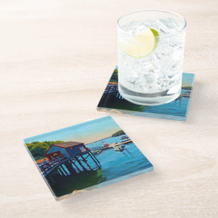 Beautiful Scenic Harbour with Boats Glass Coaster