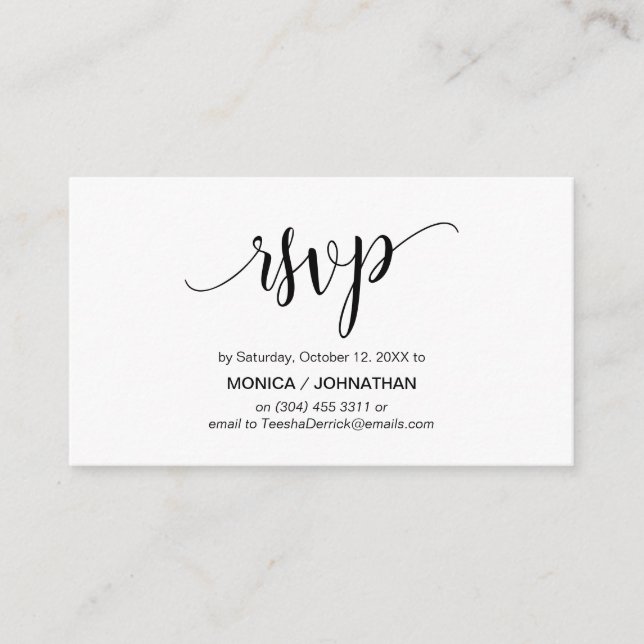 Beautiful Script, Black,Celebration RSVP respond Enclosure Card (Front)