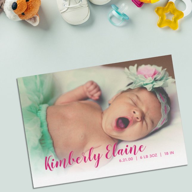Beautiful Script New Baby Photo Announcement Card (Creator Uploaded)