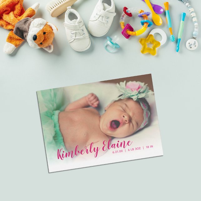 Beautiful Script New Baby Photo Announcement Card (Creator Uploaded)