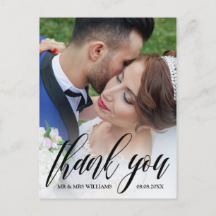 Beautiful Script Overlay Wedding Photo Thank You Postcard