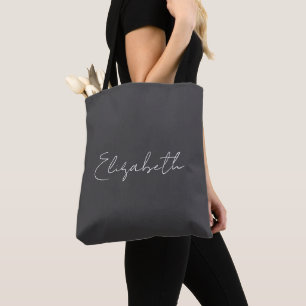 Beautiful Script Personalized Name Dark Grey Tote Bag
