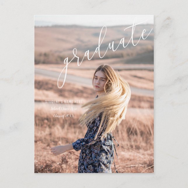 Beautiful Script Photo Graduation Announcement Postcard (Front)
