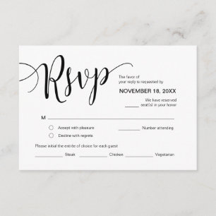 Beautiful Script, RSVP,  Black, Respond Enclosure Card
