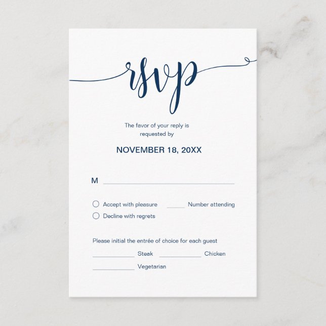Beautiful Script, RSVP, Navy Blue, Respond Enclosure Card (Front)