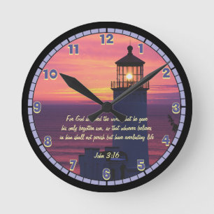 Beautiful Scripture John 3:16 Custom Lighthouse La Round Clock