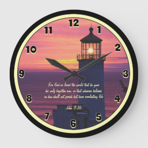 Beautiful Scripture John 3:16 Custom Lighthouse Large Clock