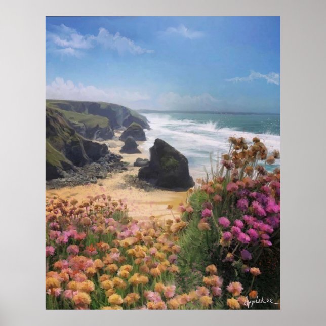 Beautiful sea and cliff background for video calls poster (Front)