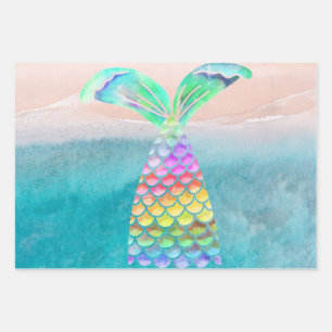 Beautiful sea beaches and mermaids wrapping paper sheet
