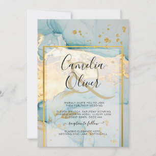 Beautiful Sea Glass Gold Wedding Invite Turquoise