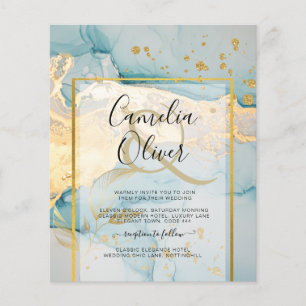 Beautiful Sea Glass Gold Wedding Invite Turquoise  Flyer