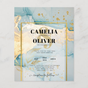Beautiful Sea Glass Gold Wedding Invite Turquoise Flyer