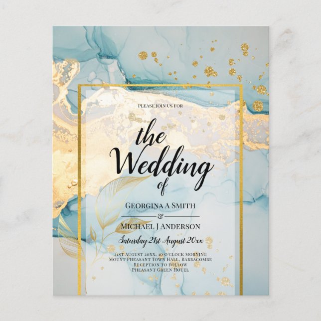 Beautiful Sea Glass Gold Wedding Invite Turquoise  Flyer (Front)