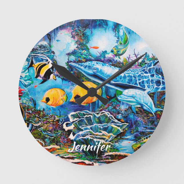Beautiful Sea Life Near Reef Round Clock (Front)