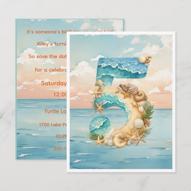 Beautiful Sea Shell Party Digital Download Invitation (Front/Back)