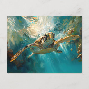 Beautiful Sea Turtle Gliding Through Water Postcard