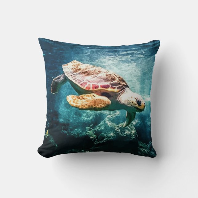 Beautiful Sea Turtle Ocean Underwater Image Cushion (Front)