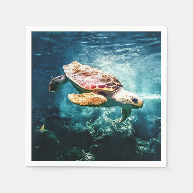 Beautiful Sea Turtle Ocean Underwater Image Napkin (Front)