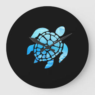 Beautiful Sea Turtle Silhouette Seen From Undersea Large Clock
