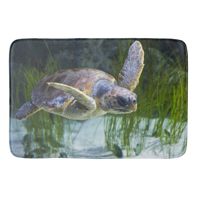 Beautiful Sea Turtle Swimming Bath Mat (Front)