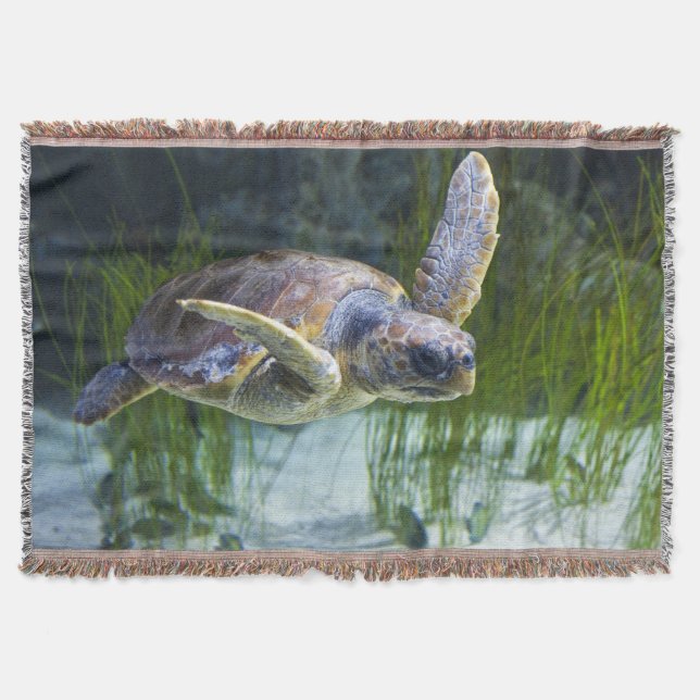 Beautiful Sea Turtle Swimming Throw Blanket (Front)