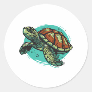 Beautiful Sea Turtle Vector Art Illustration Classic Round Sticker
