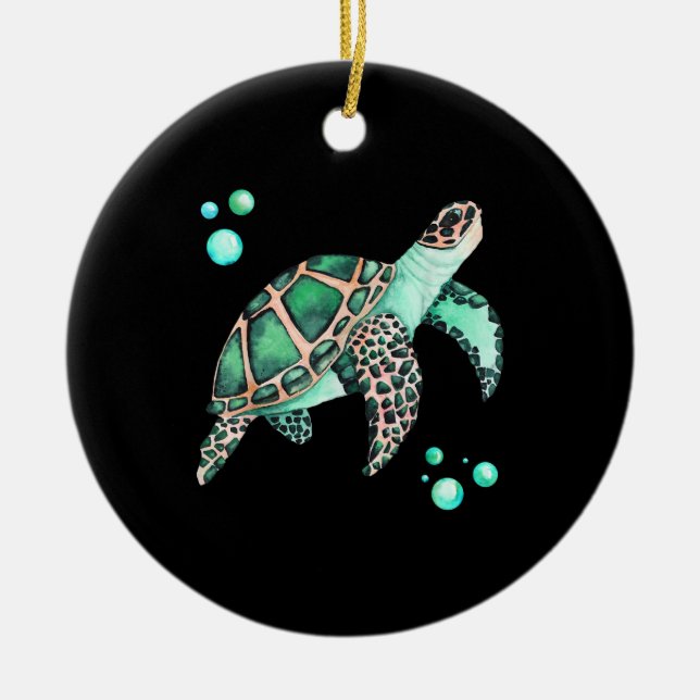 Beautiful Sea Turtle Watercolor Ceramic Ornament (Front)