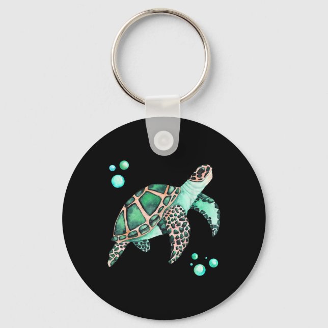 Beautiful Sea Turtle Watercolor Key Ring (Front)