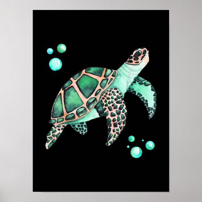 Beautiful Sea Turtle Watercolor Poster (Front)