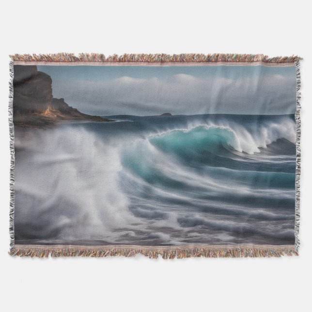 Beautiful sea waves throw blanket (Front)