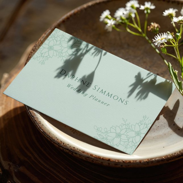 Beautiful Seafoam Green Floral Line Art Business Card (Creator Uploaded)