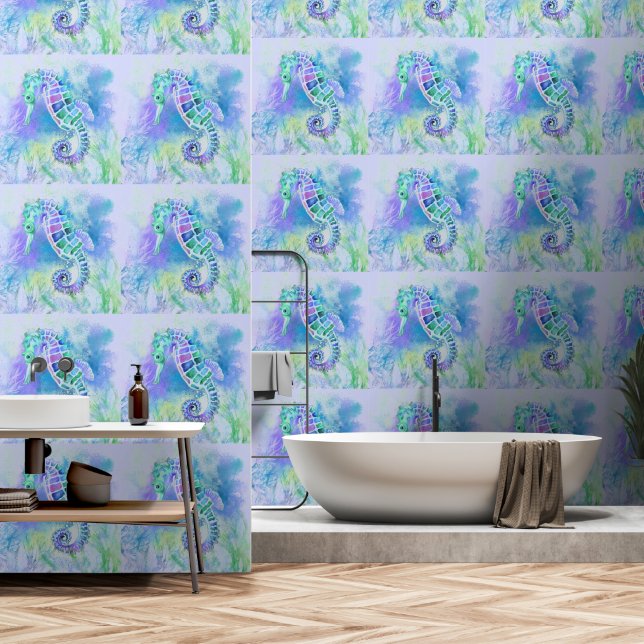 Beautiful Seahorse Painting Wallpaper (Bathroom)