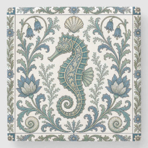 Beautiful Seahorse Vintage Ornate Marine Life Stone Coaster