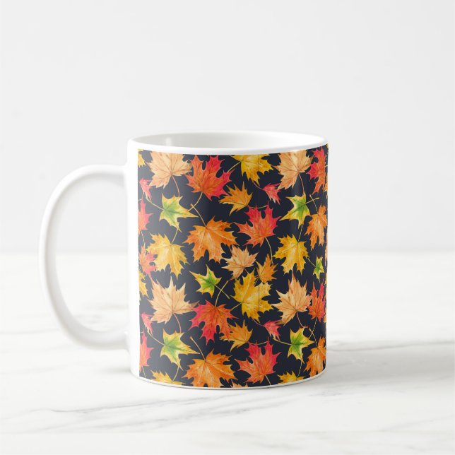Beautiful seamless autumn pattern with watercolor  coffee mug (Left)